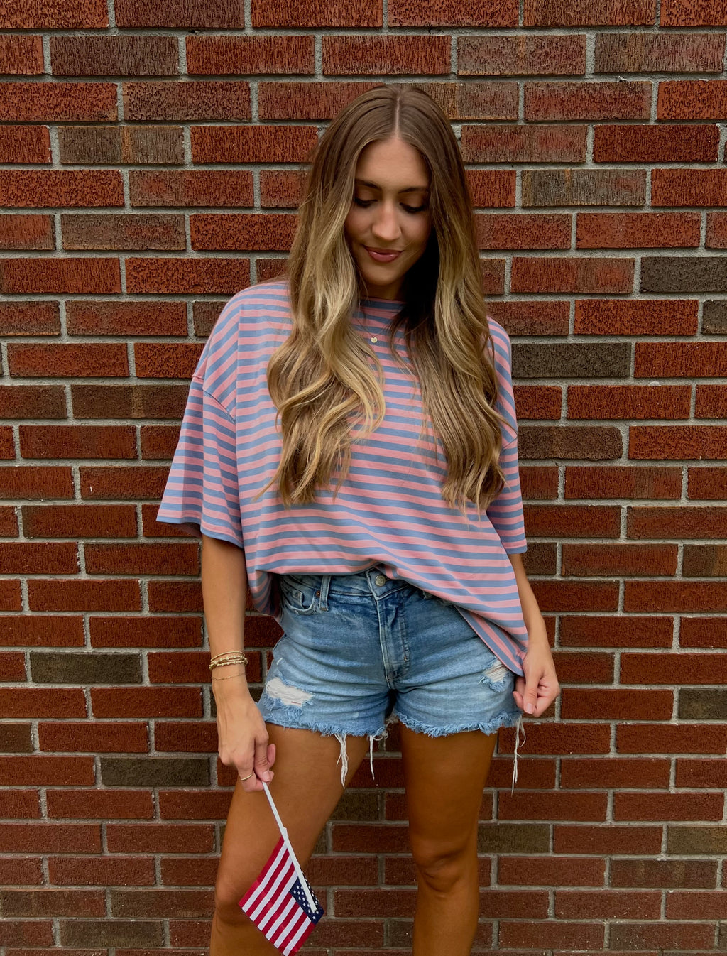 Oversized Boyfriend Stripe Tee (Rose)