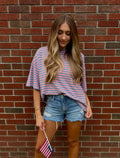 Oversized Boyfriend Stripe Tee (Rose)
