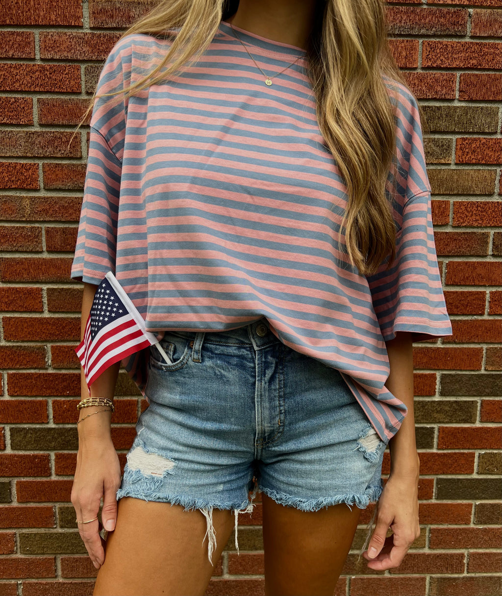Oversized Boyfriend Stripe Tee (Rose)