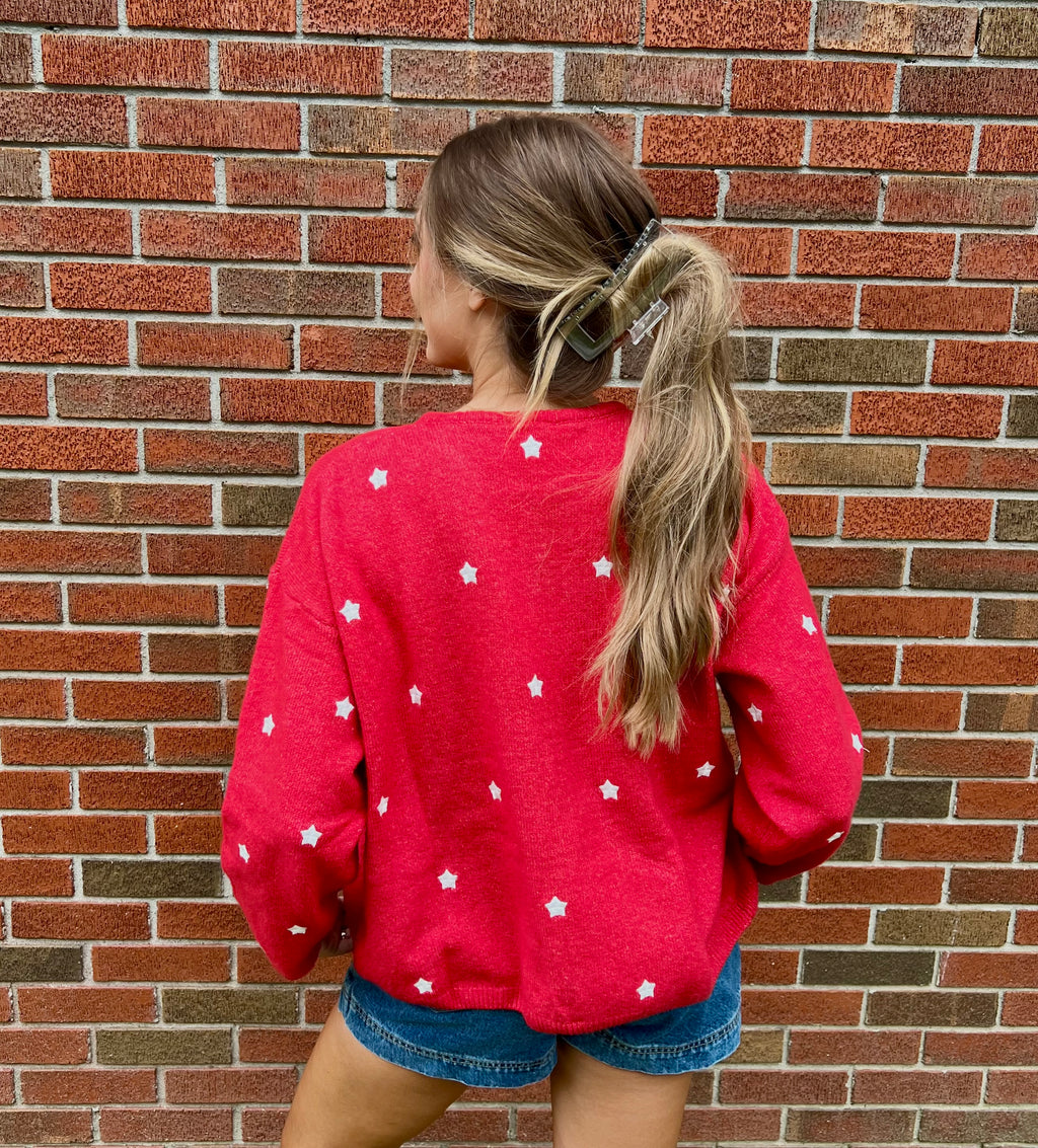 Long Sleeve Star Crew Neck Sweater