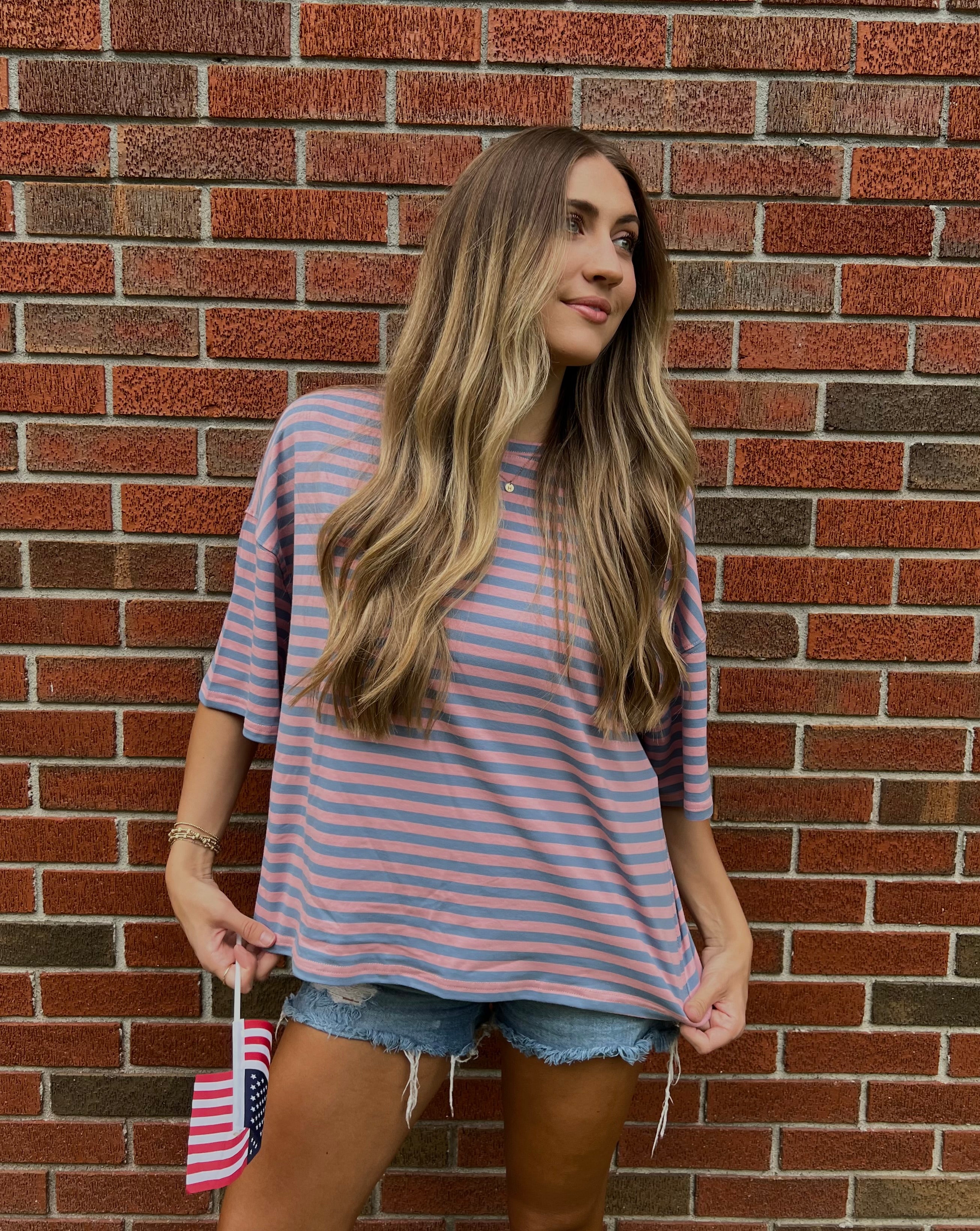 Oversized Boyfriend Stripe Tee (Rose)