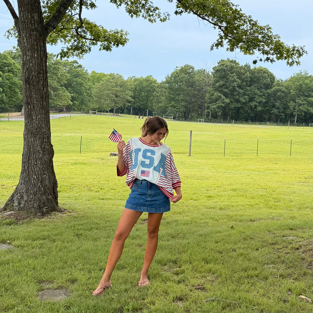 4th of July USA Letter Sweatshirt