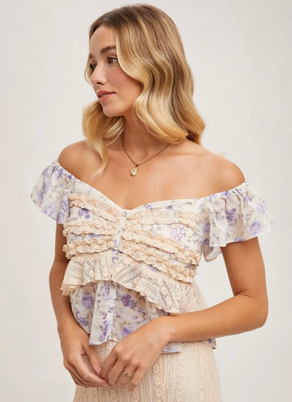 Ruffle Lace Sweetheart Floral Top