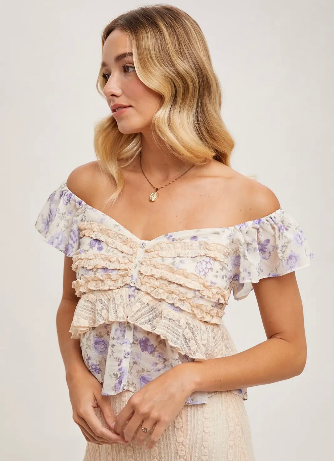 Ruffle Lace Sweetheart Floral Top