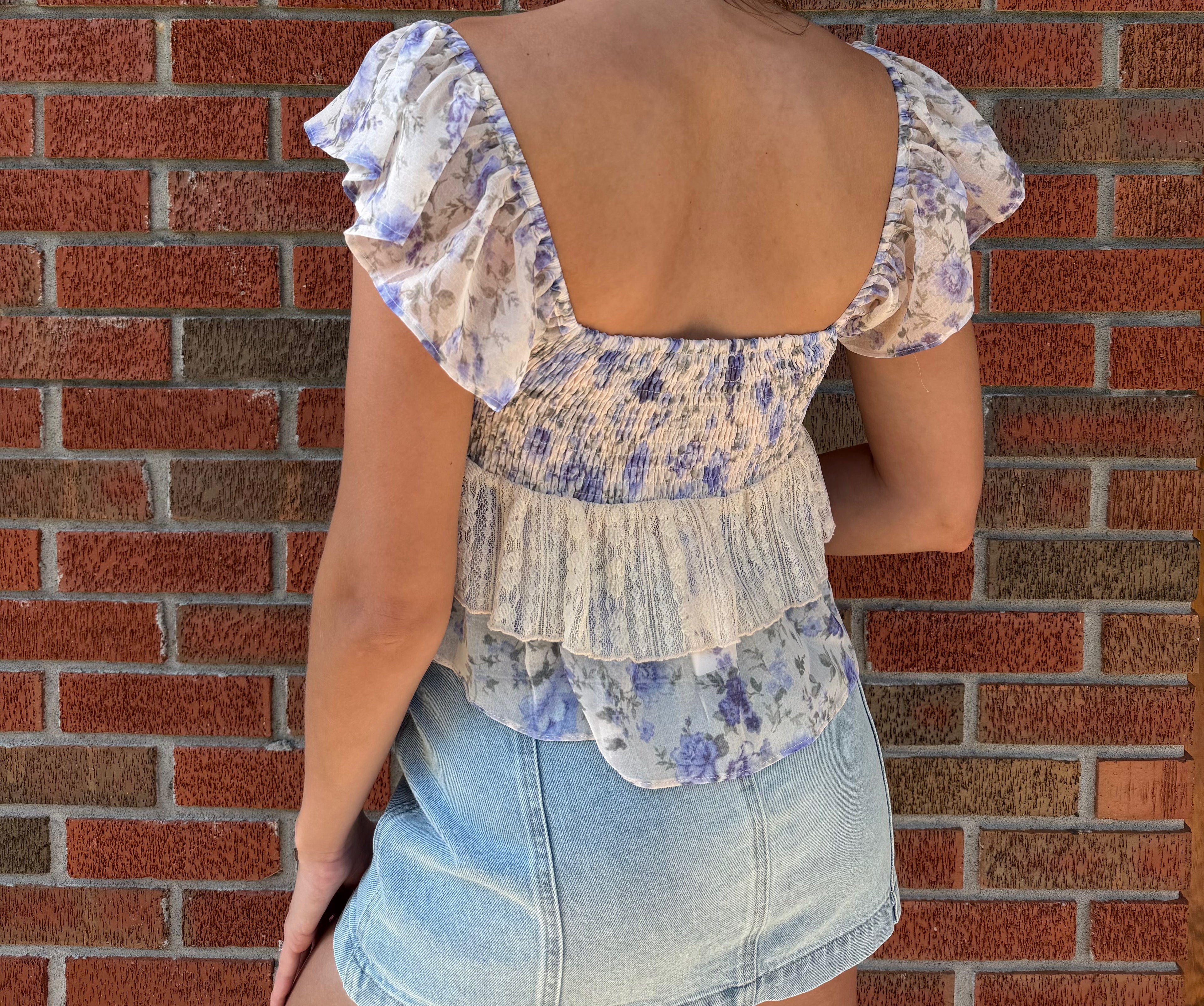 Ruffle Lace Sweetheart Floral Top